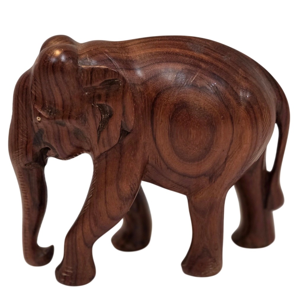 Vintage Hand Carved Dark Wood Elephant Figurine Sculpture Statue